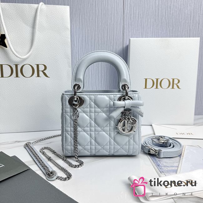 Mini Lady Dior Bag with Chain Ice Blue Cannage Lambskin - 17x15x7cm - 1