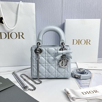 Mini Lady Dior Bag with Chain Ice Blue Cannage Lambskin - 17x15x7cm
