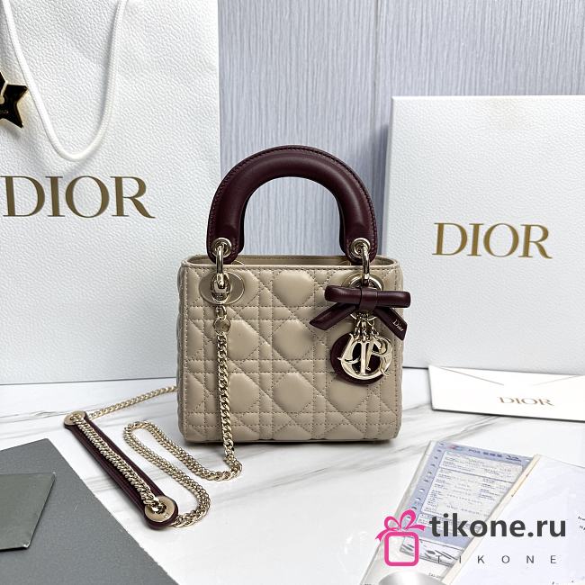 Dior Or Mini Lady Dior Bag with Chain Trench and Hermitage Cannage Lambskin - 17x15x7cm - 1