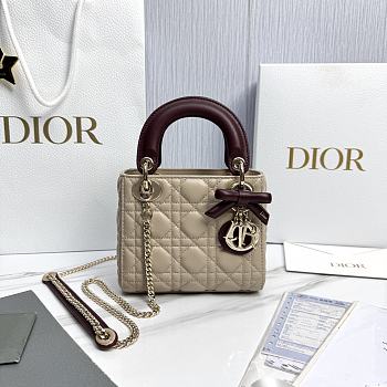 Dior Or Mini Lady Dior Bag with Chain Trench and Hermitage Cannage Lambskin - 17x15x7cm