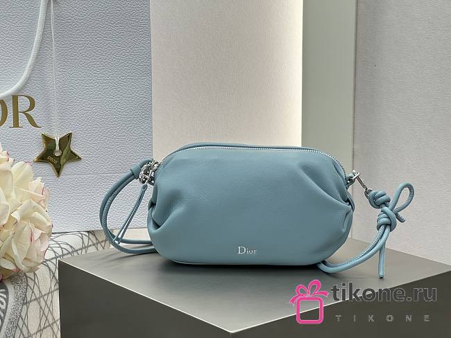Dior Bow Pouch Bleu Tourmaline Supple Lambskin - 21x11.5x4.5cm - 1