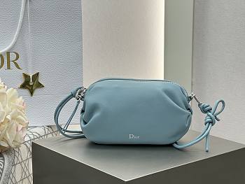 Dior Bow Pouch Bleu Tourmaline Supple Lambskin - 21x11.5x4.5cm