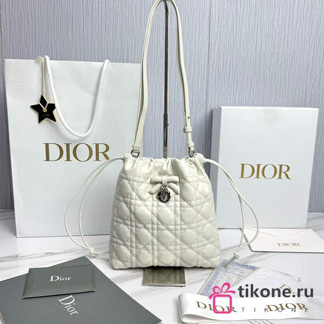 Adiorable Mini Bucket Bag White Cannage Lambskin - 22x20x5.5cm - 1