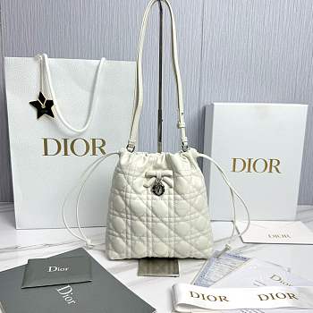 Adiorable Mini Bucket Bag White Cannage Lambskin - 22x20x5.5cm