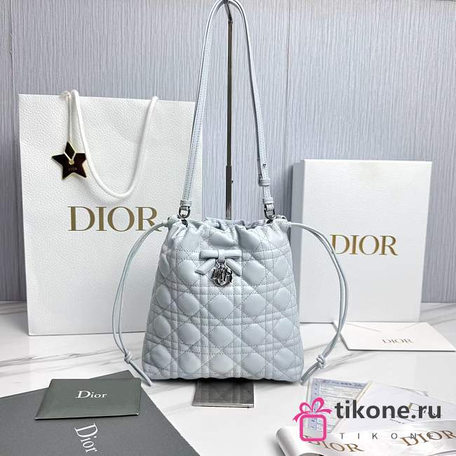 Adiorable Mini Bucket Bag Ice Blue Cannage Lambskin - 22x20x5.5cm - 1