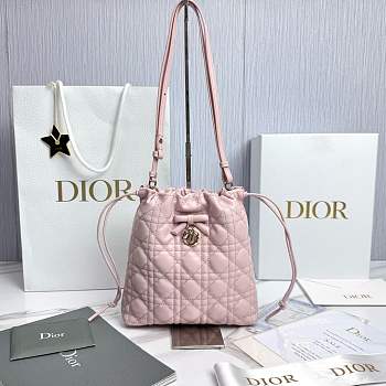 Adiorable Mini Bucket Bag Soupir Pink Cannage Lambskin - 22x20x5.5cm