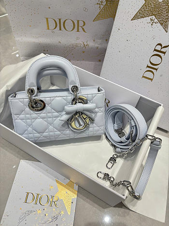 Mini Lady D-Joy Bag Ice Blue Cannage Lambskin - 19x10.5x5.5cm