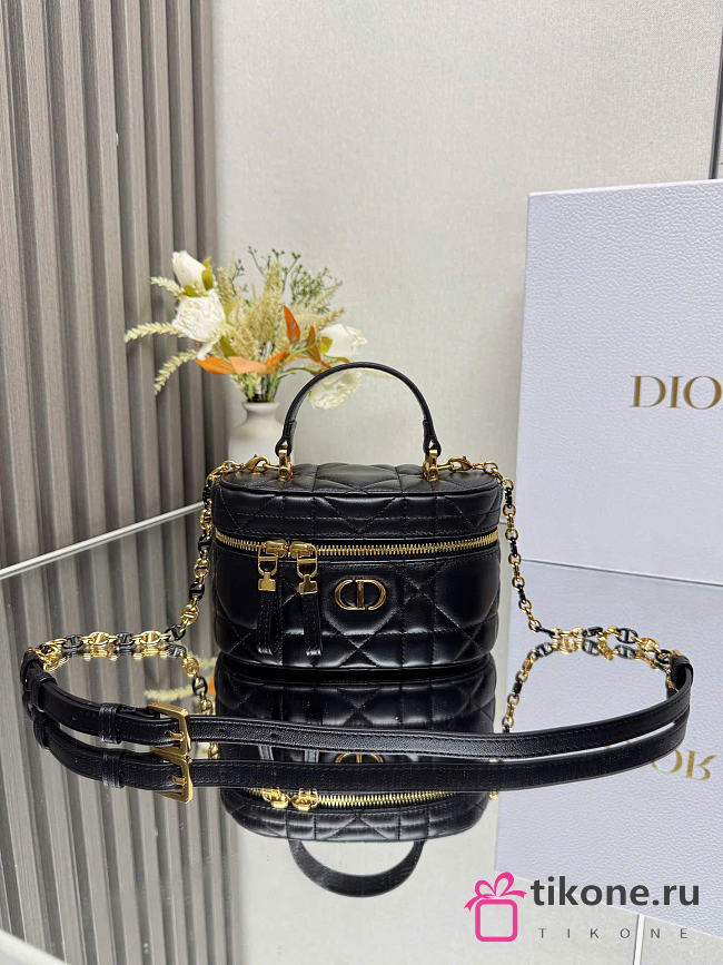 Dior Caro Mini Vanity Case Black Macrocannage Lambskin - 16.5x10x8.5cm - 1