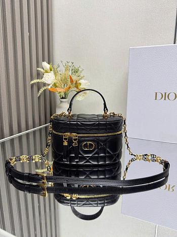 Dior Caro Mini Vanity Case Black Macrocannage Lambskin - 16.5x10x8.5cm