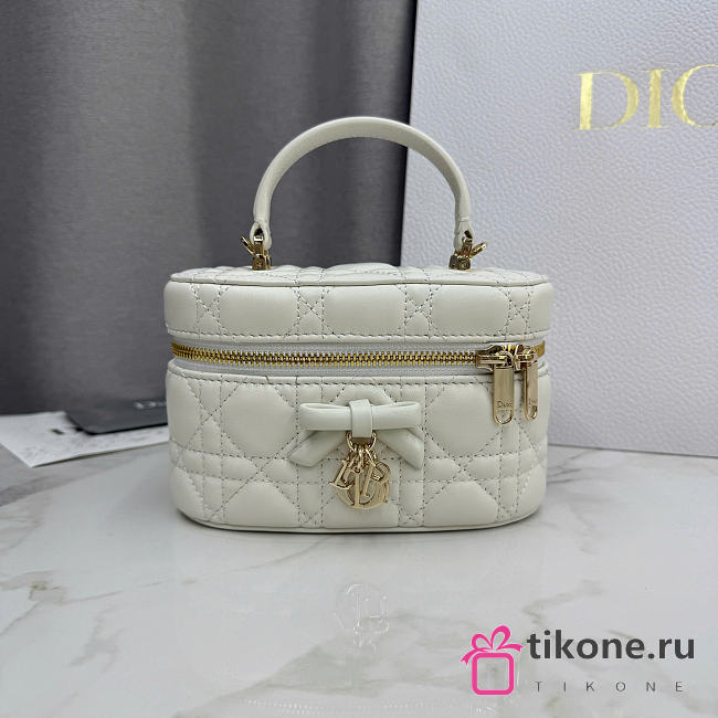 Dior Mini Vanity White Cannage Lambskin - 17x10.5x8cm  - 1
