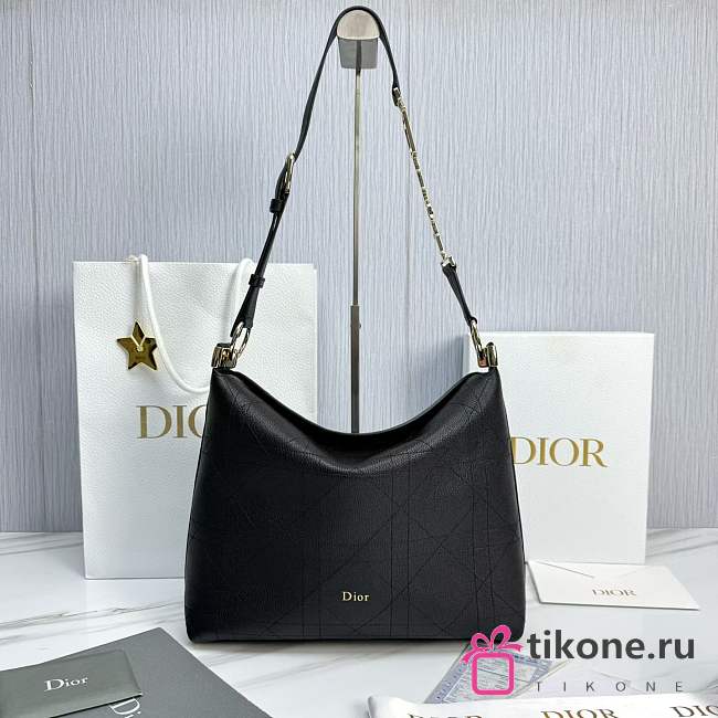 Dior Medium Diorly Bag Black Flat Cannage Calfskin - 31.5x25x8cm - 1