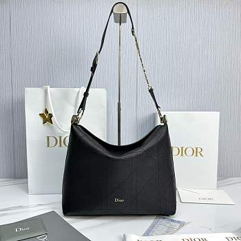 Dior Medium Diorly Bag Black Flat Cannage Calfskin - 31.5x25x8cm