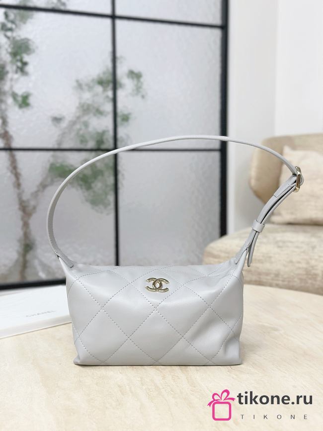 Chanel Hobo Handbag Shiny Lambskin & Gold-Tone Metal Gray - 23x13x8cm - 1