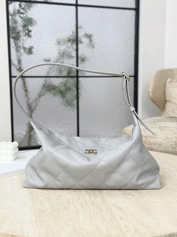 Chanel Maxi Hobo Bag Shiny Lambskin & Gold-Tone Metal Gray - 36.5x21x9.5cm