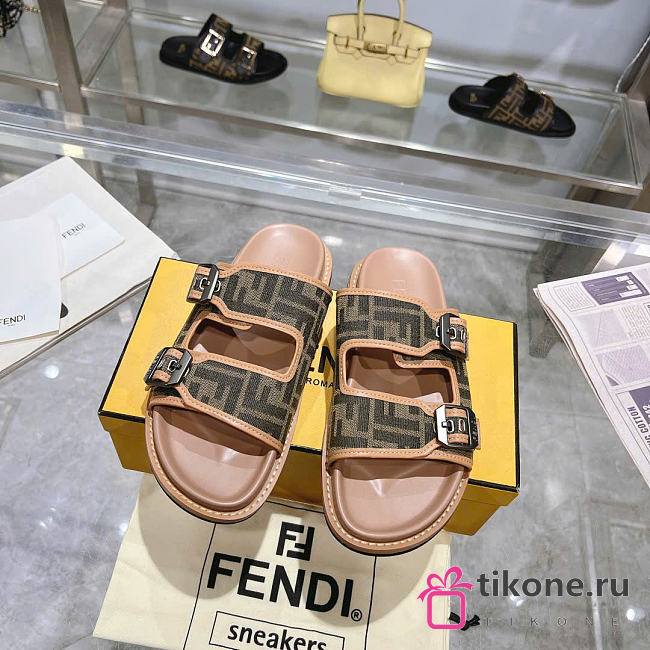 Fendi Feel FF Fabric Slides Light Brown - 1