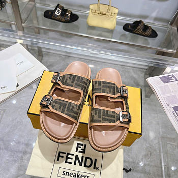 Fendi Feel FF Fabric Slides Light Brown