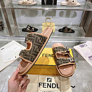 Fendi Feel FF Fabric Slides Light Brown - 5