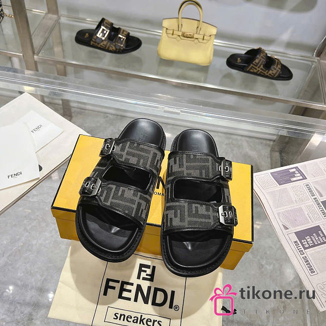 Fendi Feel FF Fabric Slides Black - 1