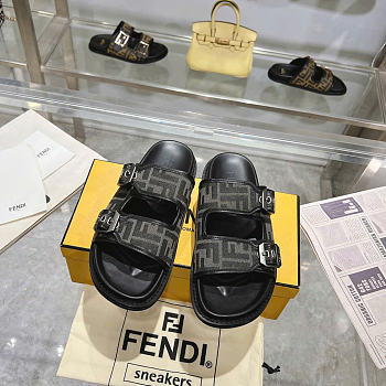 Fendi Feel FF Fabric Slides Black