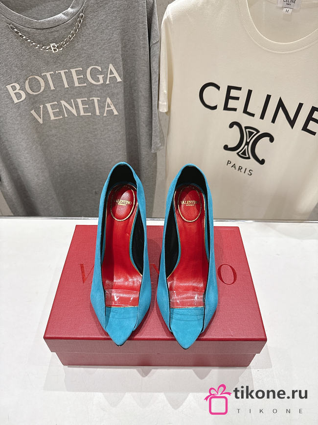 Valentino Open Toe Revele Suede Pumps Aquamarine 105mm - 1