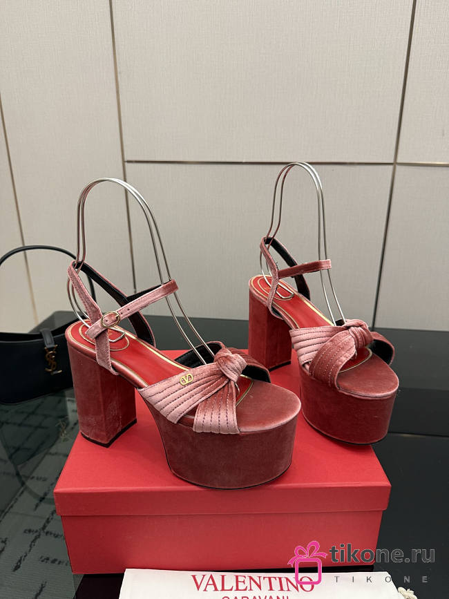 Valentino Garavani Velvet Crasher Platform Sandals Pink 125mm  - 1
