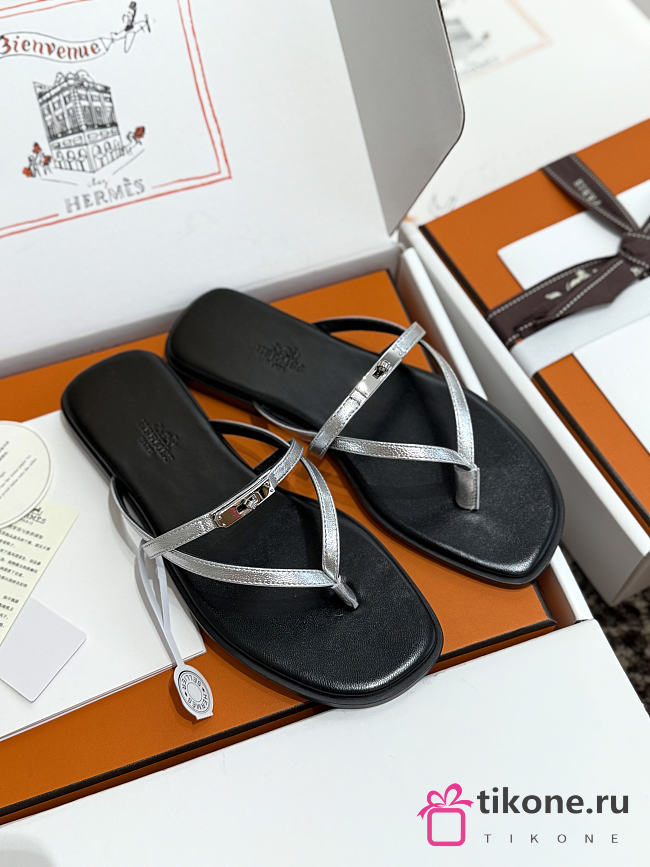 Hermes Miss Sandal Calfskin Black - Silver - 1