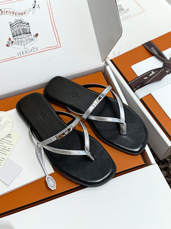 Hermes Miss Sandal Calfskin Black - Silver