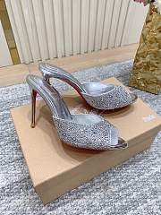 Christian Louboutin Me Dolly Strass 100mm Mules Suede and Strass Silver 1230121S321 - 1