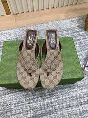 Gucci Vittoria Thong In Sand and Dark Brown GG Canvas 55mm - 1
