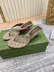 Gucci Vittoria Thong In Sand and Dark Brown GG Canvas 55mm - 4