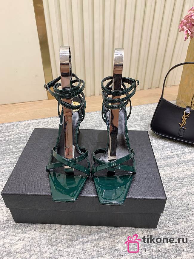 YSL Opyum Sandals In Patent Leather In Green 8.5cm - 1