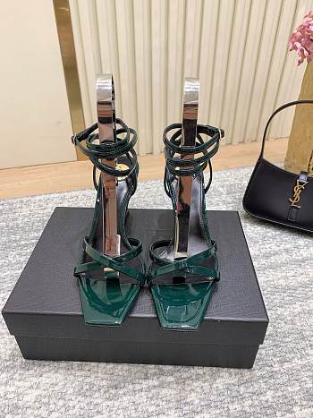 YSL Opyum Sandals In Patent Leather In Green 8.5cm