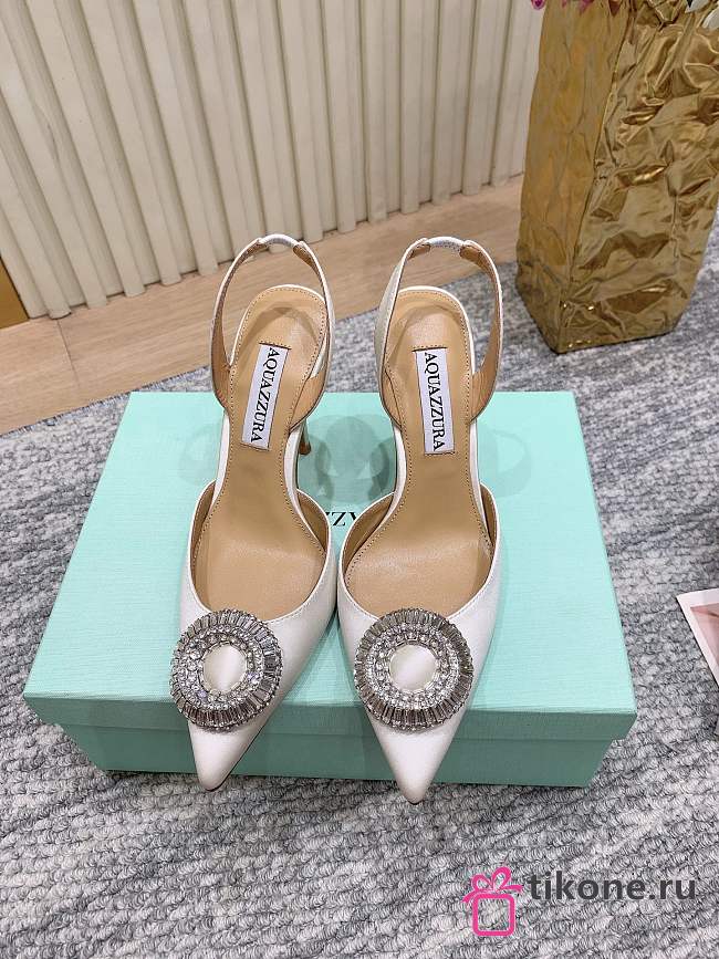 Aquazzura 105mm Crystal Hoop Sling Pumps White - 1
