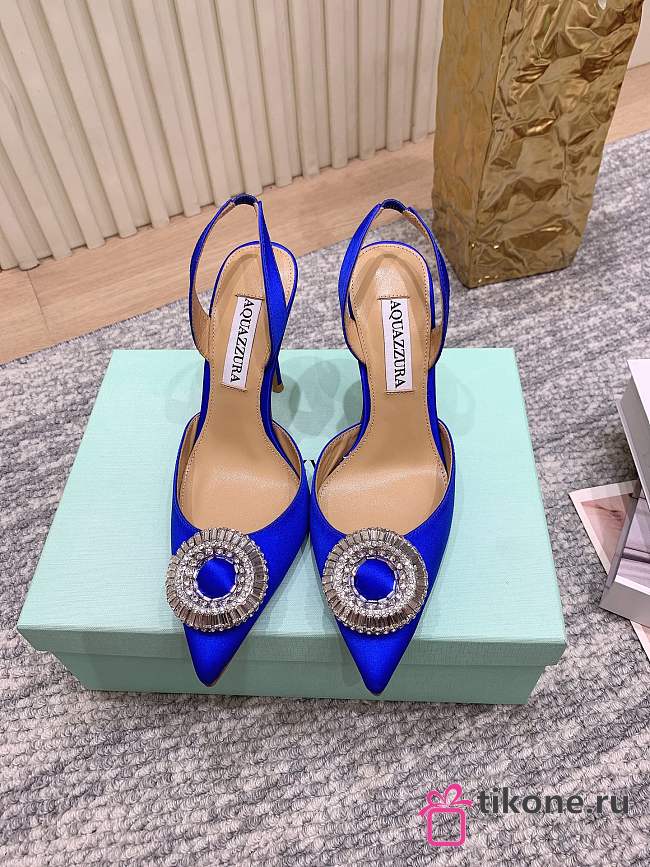 Aquazzura 105mm Crystal Hoop Sling Pumps Blue - 1