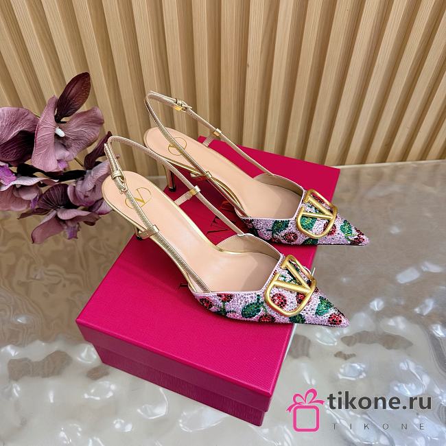 Valentino VLogo Signature Slingback Decollete with Cherryfic Embroidery 80mm Gold Multicolour - 1