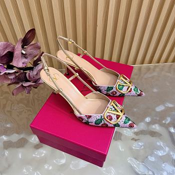 Valentino VLogo Signature Slingback Decollete with Cherryfic Embroidery 80mm Gold Multicolour