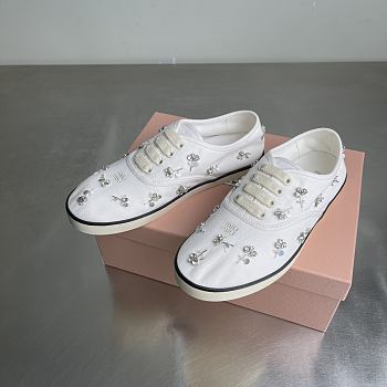 Miumiu Embroidered Drill Sneakers White 5E370E