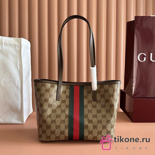 Gucci Tribeca Small Tote Bag Sand and Brown GG Canvas 875236 - 25x19x11.5cm - 1