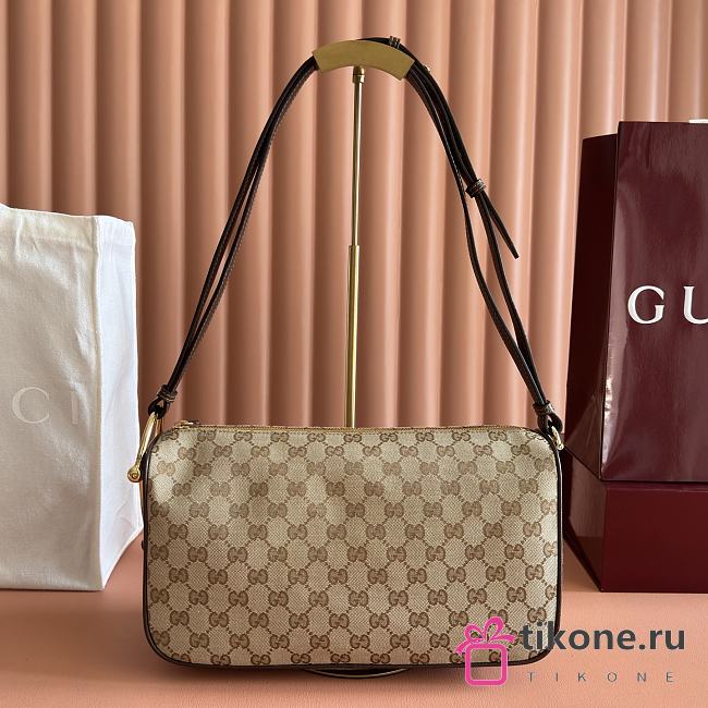 Gucci Half Horsebit Medium Shoulder Bag Sand And Brown GG Canvas 860787 - 31.5x17x12cm - 1