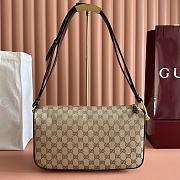 Gucci Half Horsebit Medium Shoulder Bag Sand And Brown GG Canvas 860787 - 31.5x17x12cm - 2