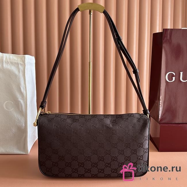 Gucci Half Horsebit Medium Shoulder Bag Dark Brown GG Canvas 860787 - 31.5x17x12cm - 1