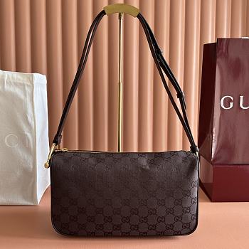 Gucci Half Horsebit Medium Shoulder Bag Dark Brown GG Canvas 860787 - 31.5x17x12cm