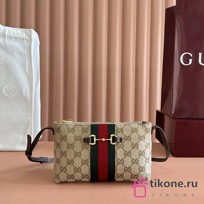 Gucci Horsebit Web Small Shoulder Bag Sand And Brown GG Canvas 867130 - 20x12.5x4.5(1.5)cm - 1