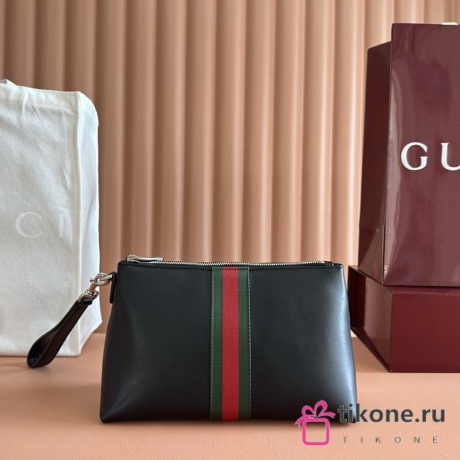 Gucci Web Trademark Medium Pouch In Black Leather 867275 - 26.5x15.5x10.5cm - 1