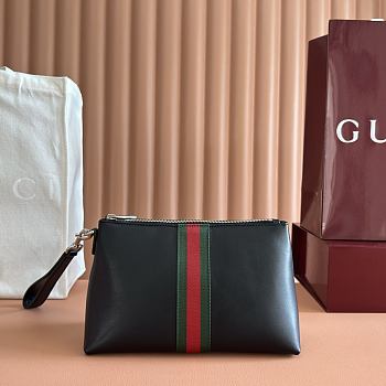 Gucci Web Trademark Medium Pouch In Black Leather 867275 - 26.5x15.5x10.5cm