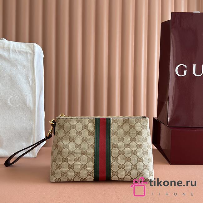 Gucci Medium GG Pouch in Sand and Brown GG Canvas ‎867337 - 26.5x15.5x10.5cm - 1