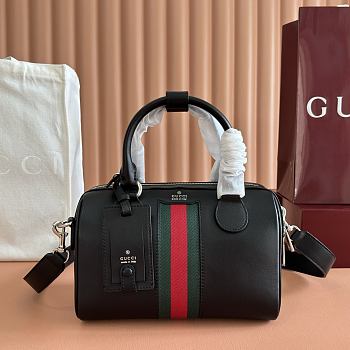 Gucci Web Trademark Small Duffle Bag Black Leather 866980 - 25x16x14cm