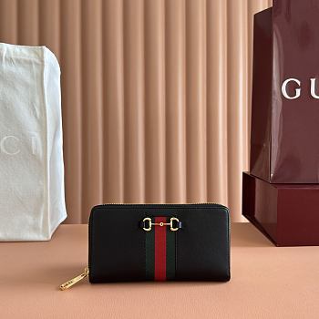 Gucci Horsebit Web Zip Around Wallet In Black Leather 867124 - 19.5x11x3cm