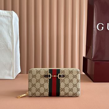 Gucci Horsebit Web Zip Around Wallet In Sand and Brown GG Canvas 867124 - 19.5x11x3cm