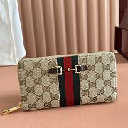 Gucci Horsebit Web Zip Around Wallet In Sand and Brown GG Canvas 867124 - 19.5x11x3cm - 2